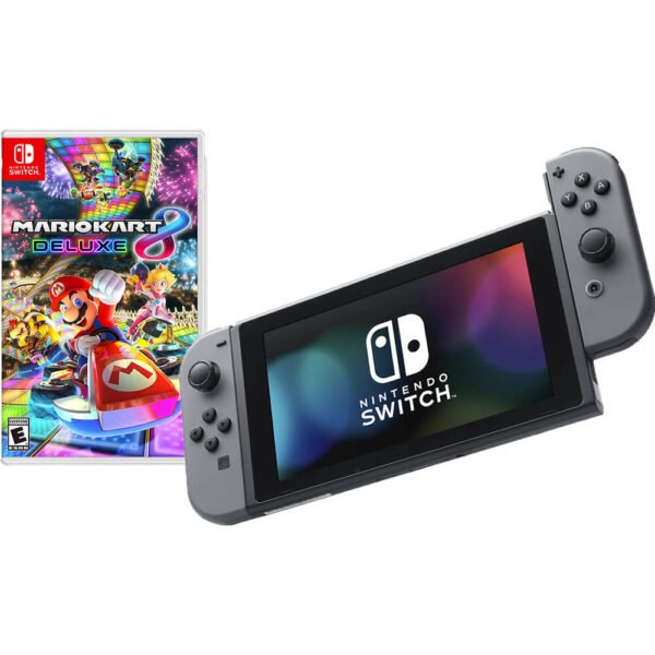 Nintendo Switch with Gray Controllers - Mario Kart 8 Deluxe