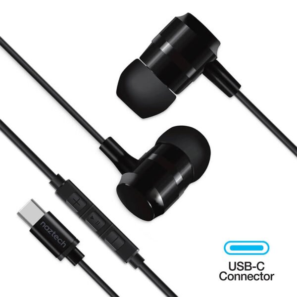 Naztech Platinum High Fidelity USB-C Wired Earbuds - Black